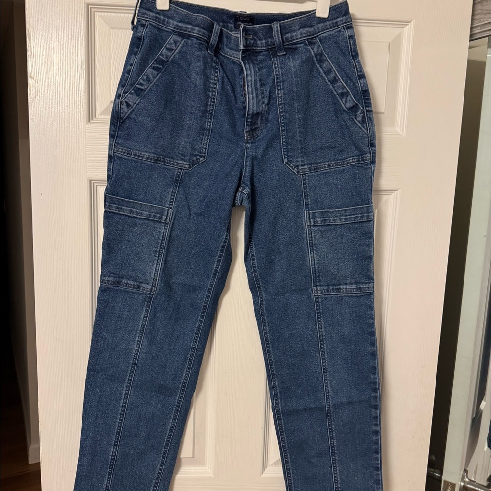 J. Crew Womens Straight Leg Cargo Blue Jeans